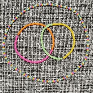 Czech Glass Seed Bead Stretch Necklace, Anklet & Bracelet Set, Multi-Colored